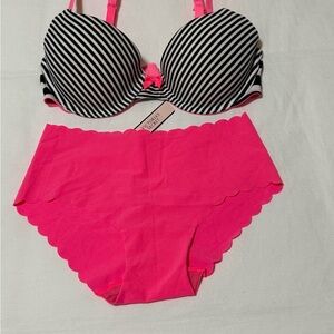 Victoria's Secret Black and White Bra with Pink Panties